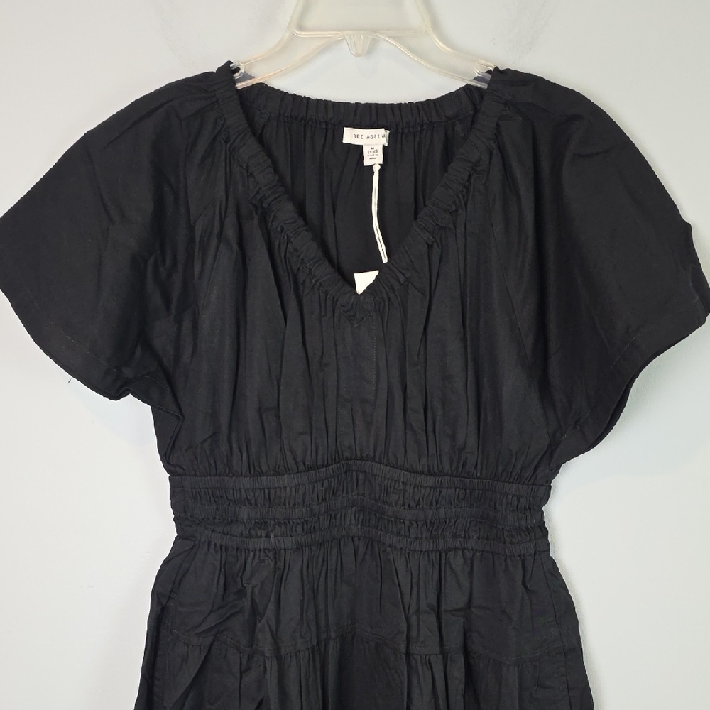 New Free Assembly Cotton Black midi dress smocked waist Medium 8-10 - Picture 7 of 10